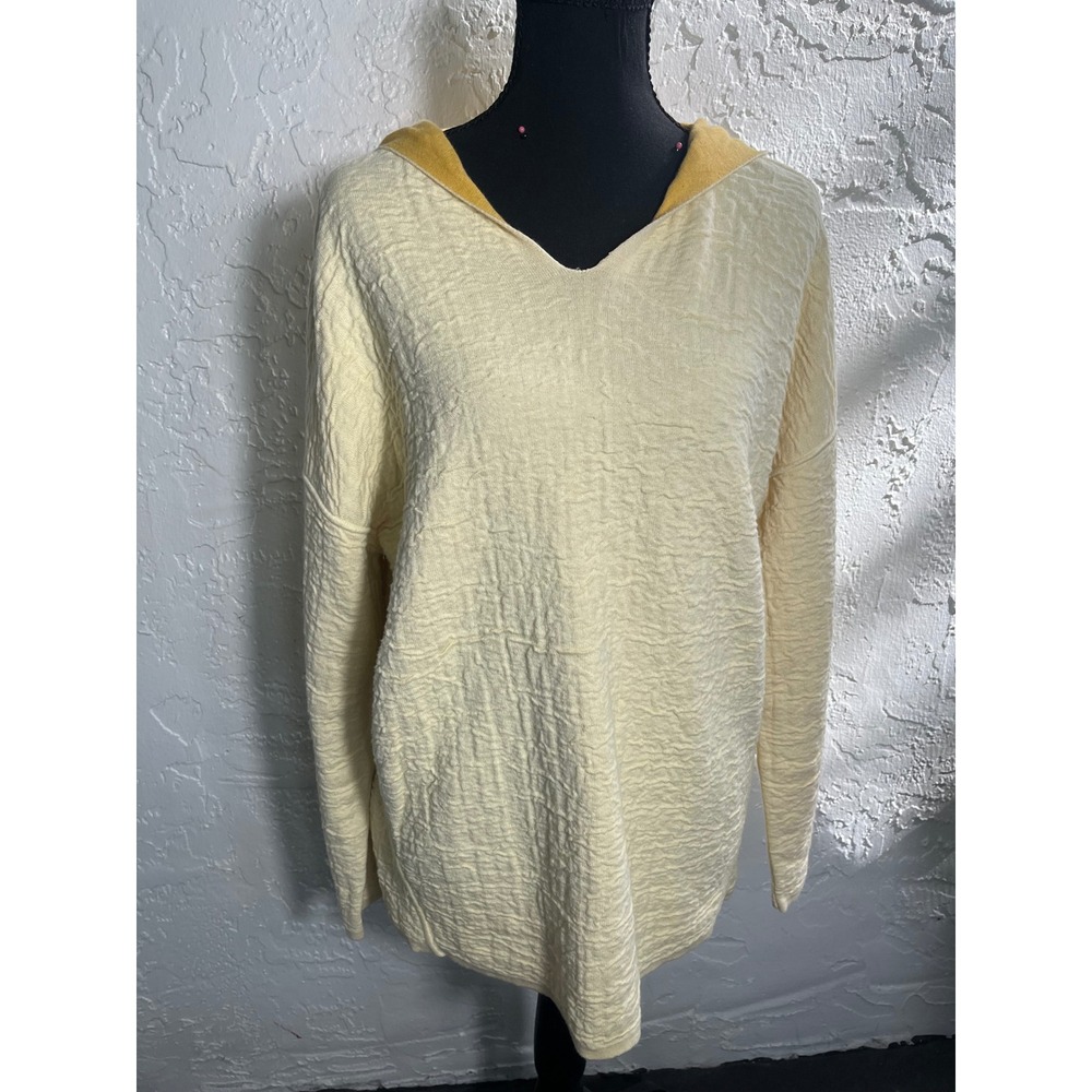 J Jill Reversible Hooded Tunic Top Yellow Cream Textured M Tall